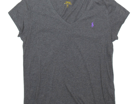 POLO RALPH LAUREN Womens T-Shirt Grey V-Neck L Sale