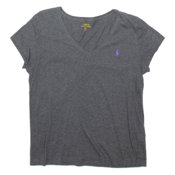 POLO RALPH LAUREN Womens T-Shirt Grey V-Neck L Sale