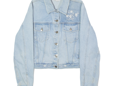 NORWISS Womens Denim Jacket Blue 90s Floral M For Sale