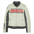 YAMAHA Womens Motorcycle Jacket Cream Leather Striped L on Sale