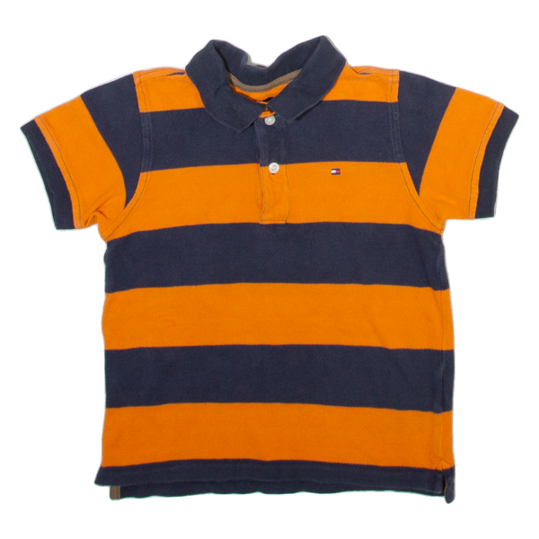 TOMMY HILFIGER Boys Polo Shirt Orange Striped 4Y Discount