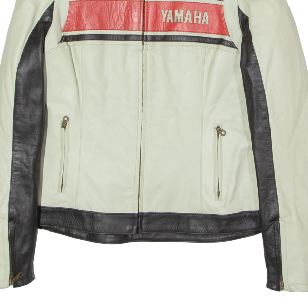 YAMAHA Womens Motorcycle Jacket Cream Leather Striped L on Sale