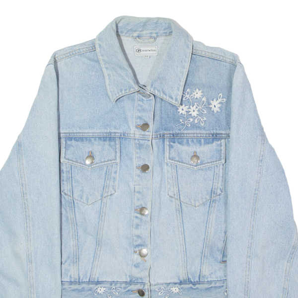 NORWISS Womens Denim Jacket Blue 90s Floral M For Sale