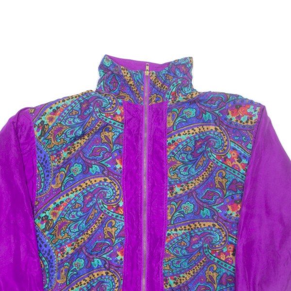 LAVON Womens Shell Jacket Purple Silk 90s Paisley L Online Sale