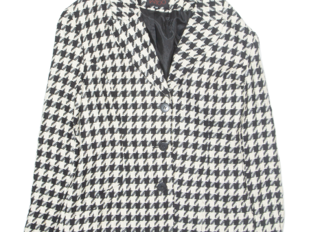 TATTOO Womens Blazer Jacket Cream Wool Houndstooth S For Discount