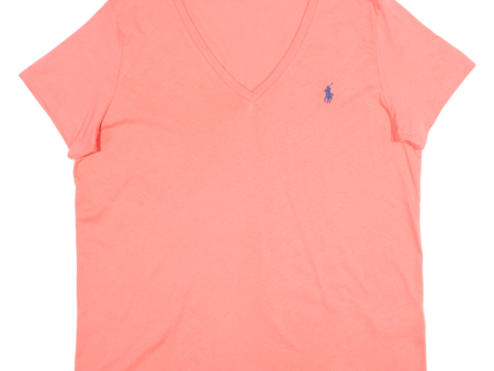 POLO RALPH LAUREN Womens T-Shirt Pink V-Neck L Cheap