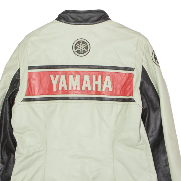 YAMAHA Womens Motorcycle Jacket Cream Leather Striped L on Sale